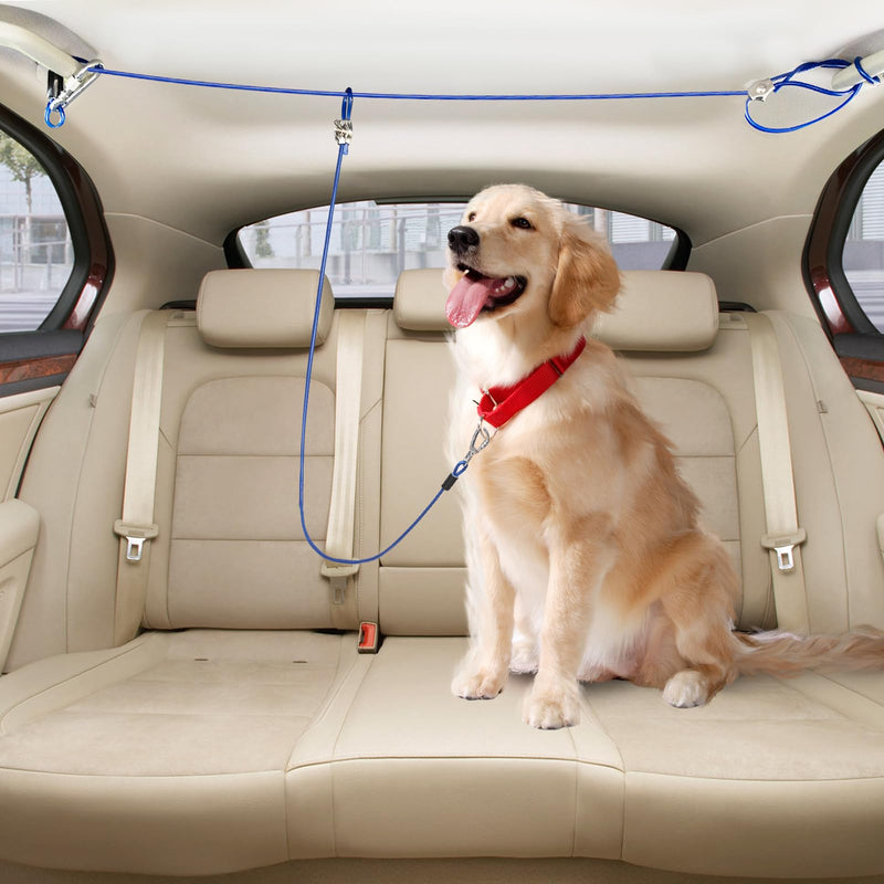 Adjustable Dog Seat Belt Harness for Car,Chew Proof Dog Car Leash Up to 200Lbs,Vehicle Dog Tether Car Restraint,Dog Truck Barrier Tie Down Out,Dog Safety Harness for Car Travel(5FT,for 1 Dog) 5FT Blue,For 1 Dog - BeesActive Australia