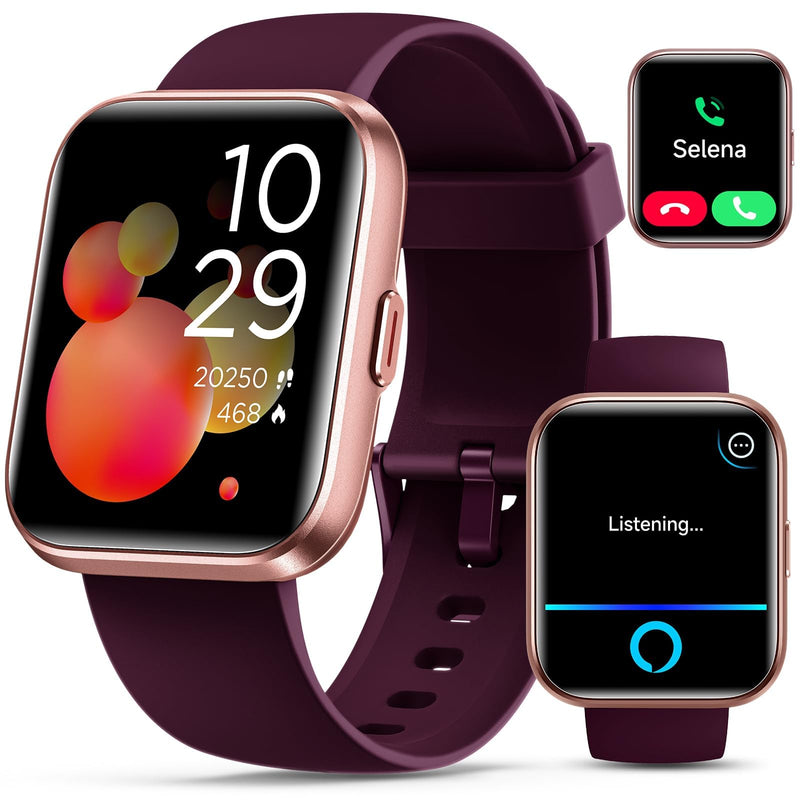 Smartwatch for Women, Compatible with Android & iPhone, 1.8'' Fitness Tracker Watch with Alexa, Call & Notification Alerts, Heart Rate & Sleep Monitor, 120 Sports Modes, Waterproof Watch for Women 1.8 inches Rose Purple - BeesActive Australia