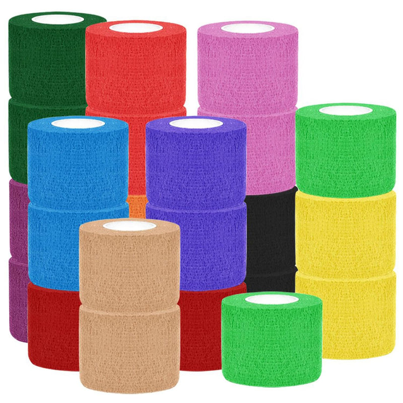 24 Pack Self Adhesive Bandage Wrap 2 Inch x 5 Yard Nonwoven Elastic Athletic Tape for Ankle, Knee & Wrist Sprains, 12 Colors 2 Inch (Pack of 24) Multicolour - BeesActive Australia