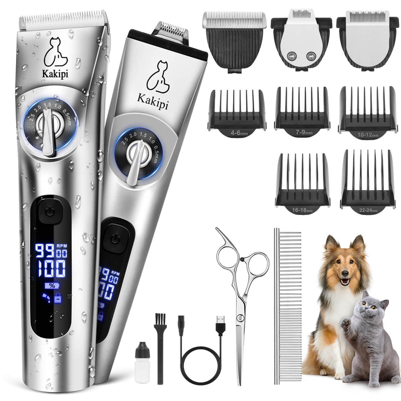 3 in 1 Low Noise Dog Clippers for Grooming, Adjustable Dog Grooming Kit for Thick Hair, IPX7 Waterproof Pet Grooming Supplies with Paw Trimmer and Scissors, for Large & Small Dog Sliver - BeesActive Australia