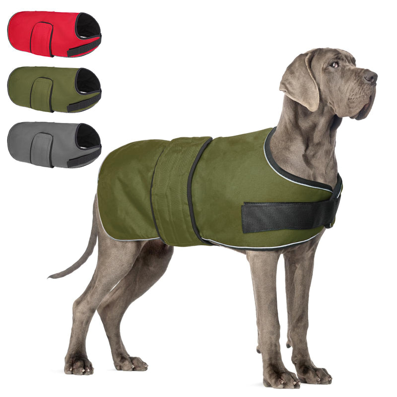 BEAUTYZOO Reflective Dog Winter Coat for Small Medium Large Great Dane Dogs,Winter Dog Jacket with Fleece Lining Dog Cold Weather Coat,Oxford Canvas Waterproof Windproof Dog Clothes,Easy Wear Dog Vest XL(Chest Girth 34"-45", Back 24", Neck 24"-29") Green - BeesActive Australia
