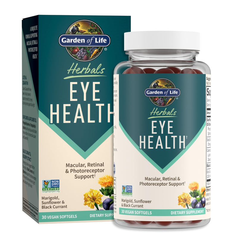 Garden of Life Herbals Eye Health Supplement with Sunflower & Safflower Oil, Lutein, Zeaxanthin & Black Currant for Dry Eyes & Healthy Vision Support – Gluten-Free, Berry Flavor, 30 Vegan Softgels
