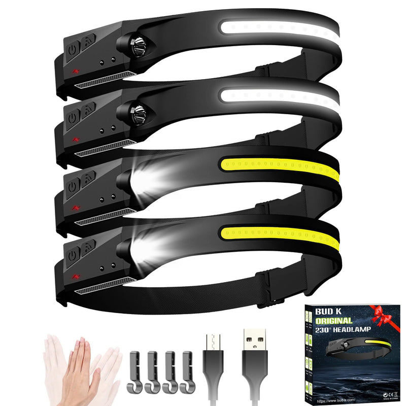 Headlamp Rechargeable 4Pack, 6 Mode Headlamps for Adults 1200Lumens LED Headlamp with Motion Sensor,230°COB Wide Beam Headlight Bright Headlamps Flashlight for Camping Accessories Gear, Hiking,Running 4 Pack