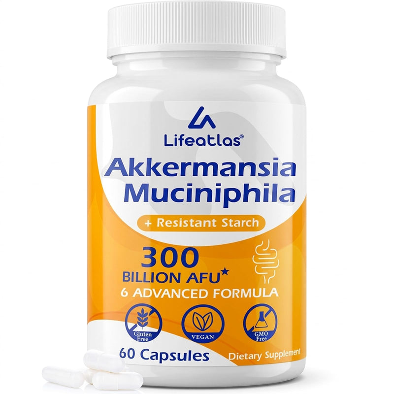 300 Billion AFU, 6-in-1 Akkermansia Probiotics for Women & Men, 60 Count | Akkermansia Muciniphila, Daily Akkermansia Probiotic for Digestive, Gut, Immunity, Gut, Lining Function & Intestinal Walls 60 Count (Pack of 1)