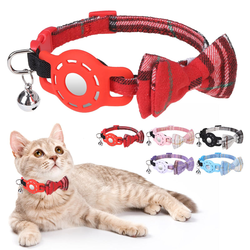 Airtag Cat Collar with Bells and Bowtie -Safety Elastic Band Kitten Collar for Apple Air Tag Holder- Cute GPS Cat Tracker Collars for Girl Boy Cats and Puppies, Adjustable 8"-12" Red - BeesActive Australia
