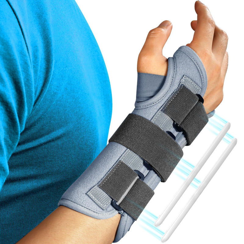 FEATOL Wrist Brace Splint Carpal Tunnel for Women Men, Night Wrist Sleep Support Brace, Right Hand, Small/Medium, Pain Relief for Sprain, Arthritis, Tendonitis Small/Medium (Pack of 1) Right Hand-Dark Grey