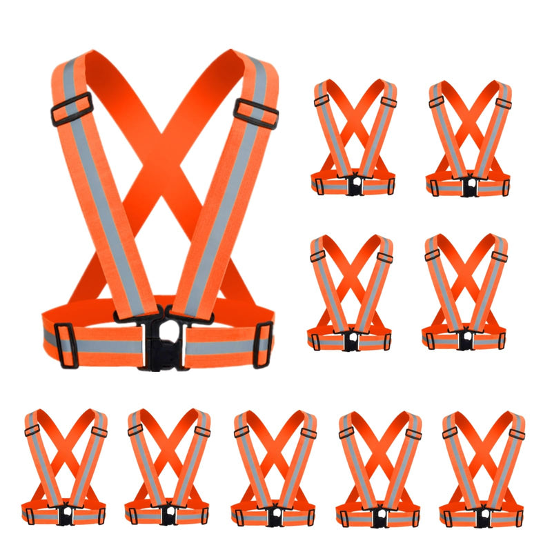 Reflective Strap Safety Vest Gear - 2-10 Pack Adjustable High Visible Reflective Running Gear for Women Men Night Orange x10