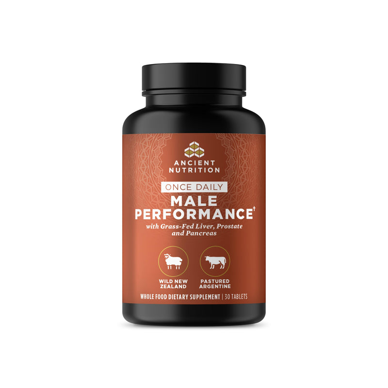 Ancient Nutrition Grass-Fed & Wild Male Performance Tablets, Once Daily | Liver, Prostate, Pancreas Supports Male Performance, Healthy Aging, 30 Count Once Daily Male Performance
