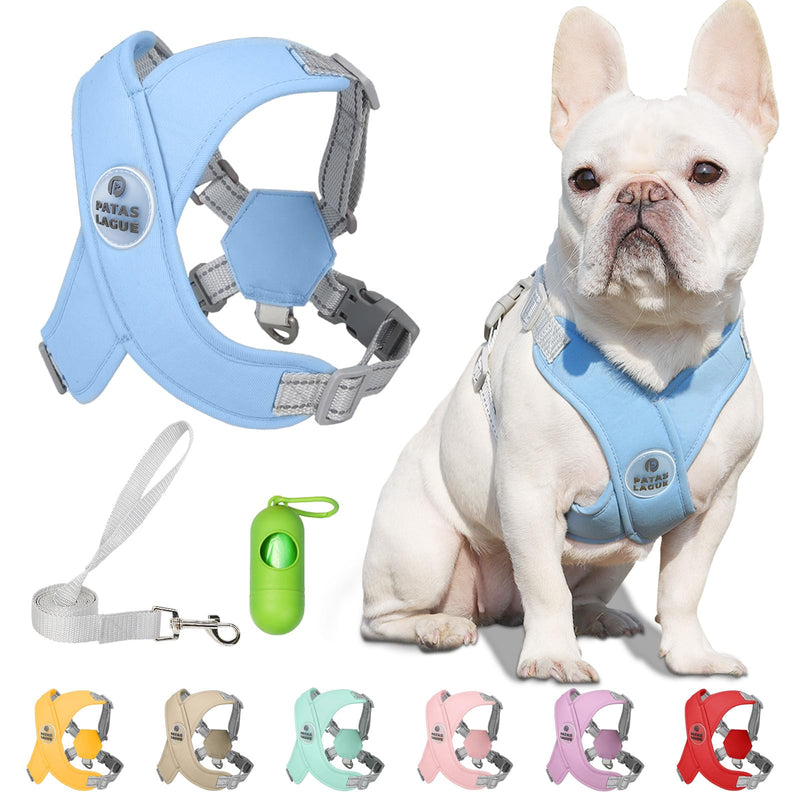 Patas Lague Dog Harness with Leash Set Adjustable Soft Padded Step-in Dog Vest No Choke No Pull Reflective for Small Medium Dogs with Poop Bags and Dispenser, Solid and No-chew, Blue S S (Neck 16.6-19.7'' Chest 19.7-23.7'') - BeesActive Australia