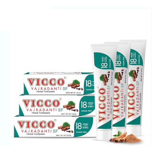 Vicco Vajradanti Sugar-Free Ayurvedic Herbal Toothpaste - 70 Year Legacy of Ayurveda, with 18 Ayurvedic Herbs & Barks, Fluoride-Free - 7 oz (3 Pack)
