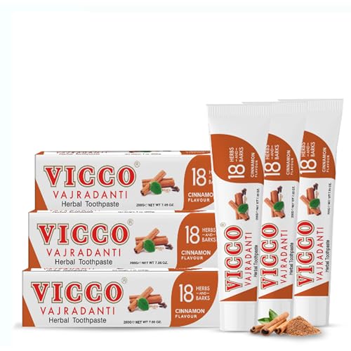 Vicco Vajradanti Cinnamon Ayurvedic Herbal Toothpaste - 70 Year Legacy of Ayurveda, with 18 Ayurvedic Herbs & Barks, Fluoride-Free - 7 oz (3 Pack) 7 Ounce (Pack of 3)