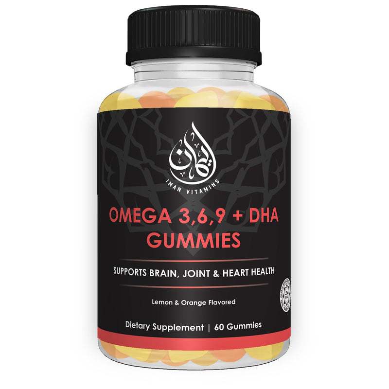 Halal Omega 3 Gummies with DHA, Plant Based, 60 Count | Vegetarian, Fish Oil alternative, Sourced with essential fatty acids & Vitamin C to support brain, eyes & heart health.