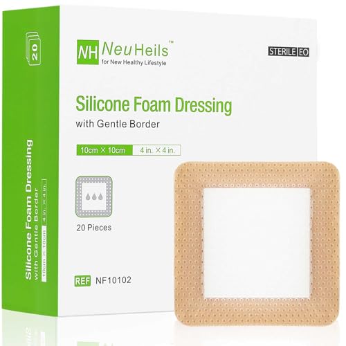 NeuHeils Bordered Silicone Foam Dressing 4x4 Inch, 20 Pack for Bed Sores 4''x4'' (Pack of 20)