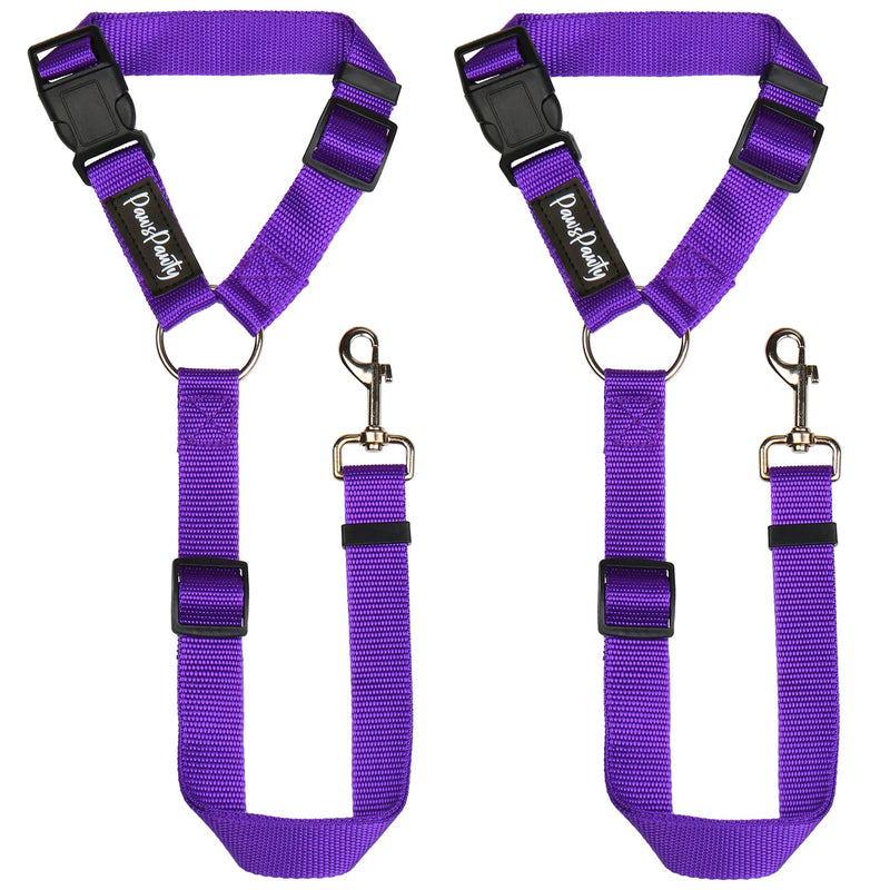 PawsPawty 2 Pack Headrest Dog Car Safety Seat Belt Adjustable Nylon Fabric Car Leash Vehicle Seatbelts Harness for Dogs 2-in-1 Leash and Restraint Purple - BeesActive Australia