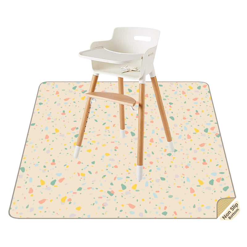 Splat Mat for Under High Chair/Arts/Crafts by CLCROBD, 51" Baby Anti-Slip Food Splash and Spill Mat for Eating Mess, Waterproof Floor Protector and Table Cloth (Beige) Beige