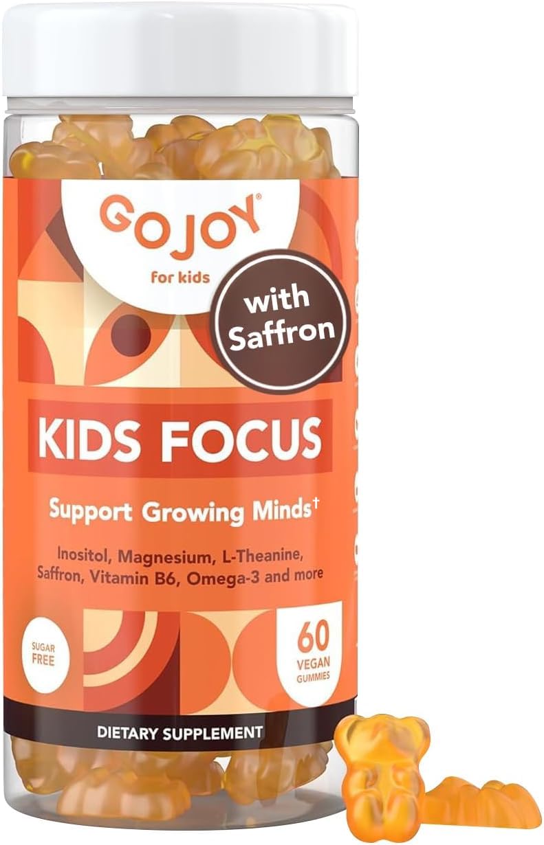 GOJOY NATURALS Kids Focus Gummies – Saffron, Magnesium Glycinate, L-Theanine & Inositol Supplement for Kids & Teens – Focus, Attention & Calm – Vegan, Sugar-Free, Non-GMO 1