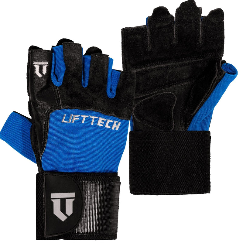 Lift Tech Men's Elite Weight Lifting Gloves with Wrist Support - Weight Lifting Gloves for Men Into Weights, Strength Training, Powerlifting - Washable Wrist Support Gloves - Blue & Black - L