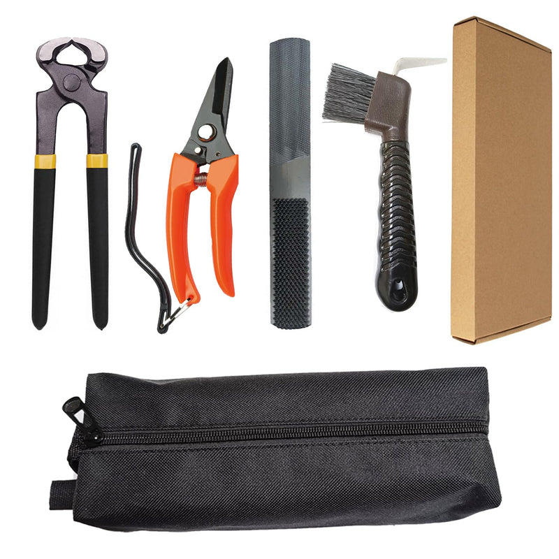 8 inch Horse Farrier Hoof Tool Kits, 5 Piece Professional Farrier Trimming Tools, Mini Hoof Rasp File Hoof Nipper Cutter Metal Hoof Shears and Horse Hoof Pick Brush - BeesActive Australia