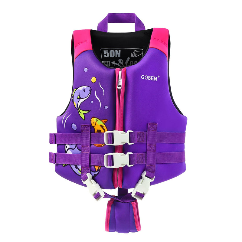 Kids Swim Vest Toddler Floaties for 24-66 lbs Boys Girls, Toddler Swim Vest with Adjustable Safety Strap, Easy On and Off Swimming Aid for Age 2-6 Years Learn to Swim Purple M/(4-6 yrs/40-66 lbs)