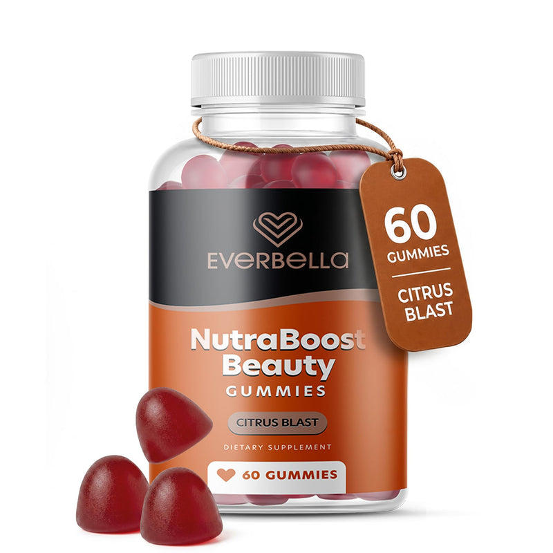 NutraBoost Beauty Gummies | Beauty Support Formula with Amino Acids, Bamboo Silica, Resveratrol, Biotin & Vitmain C | Support Skin, Nails & Hair Growth | Citrus Flavor, 30 Days Supply