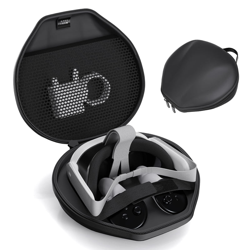 PU Hard Carrying Case Travel Case for Meta/Oculus Quest 3 / Vision Pro Accessories, Pro Storage Handheld Case Bag Compatible with Quest 3 VR Headset, Original Head Strap, Controller Grips YZL012-BK - BeesActive Australia