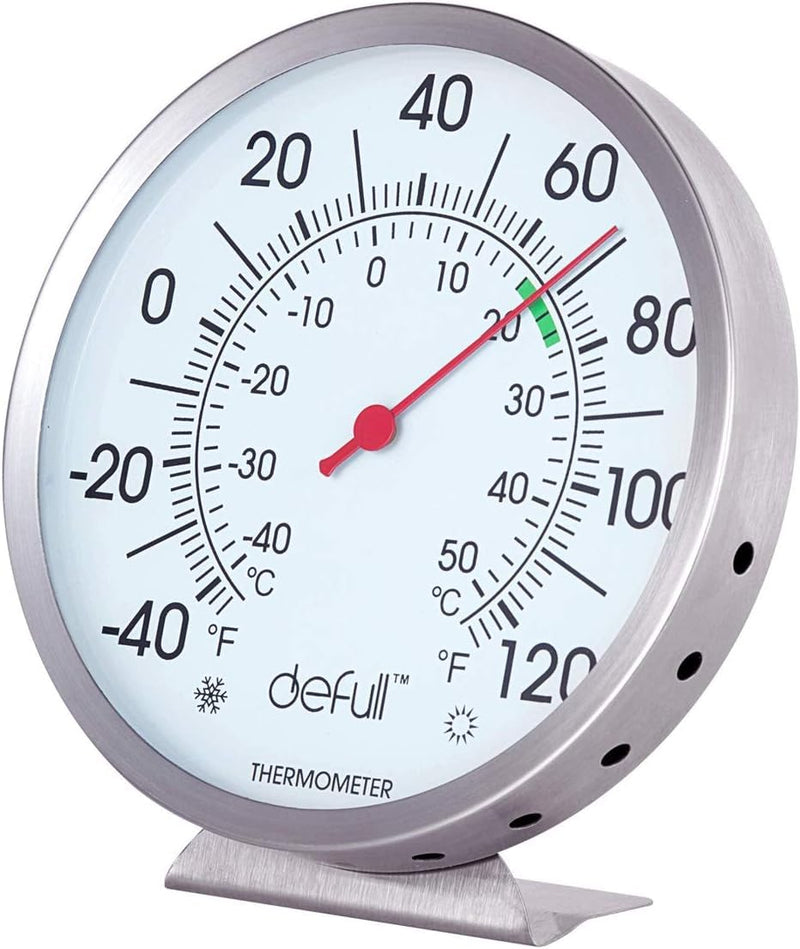 5" Large Dial Indoor Outdoor Thermometer - Battery-Free, Dual Scale -40°F to 120°F / -40°C to 50°C, Stainless Steel with Wall Mount or Table Stand for Home, Patio, Garage Indoor/Outdoor-5 Inch - BeesActive Australia