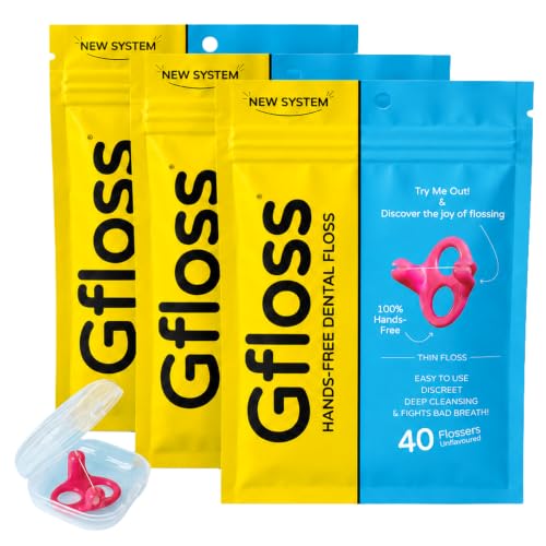 Gfloss Hands-Free Dental Floss - 120 Count (Pack of 3) + Light Travel Case - Easy to Use, Discreet Flossers for Adults | Travel Floss | Thin Soft Floss | PFAS-Free | Unwaxed 120 Count ( pack of 3)