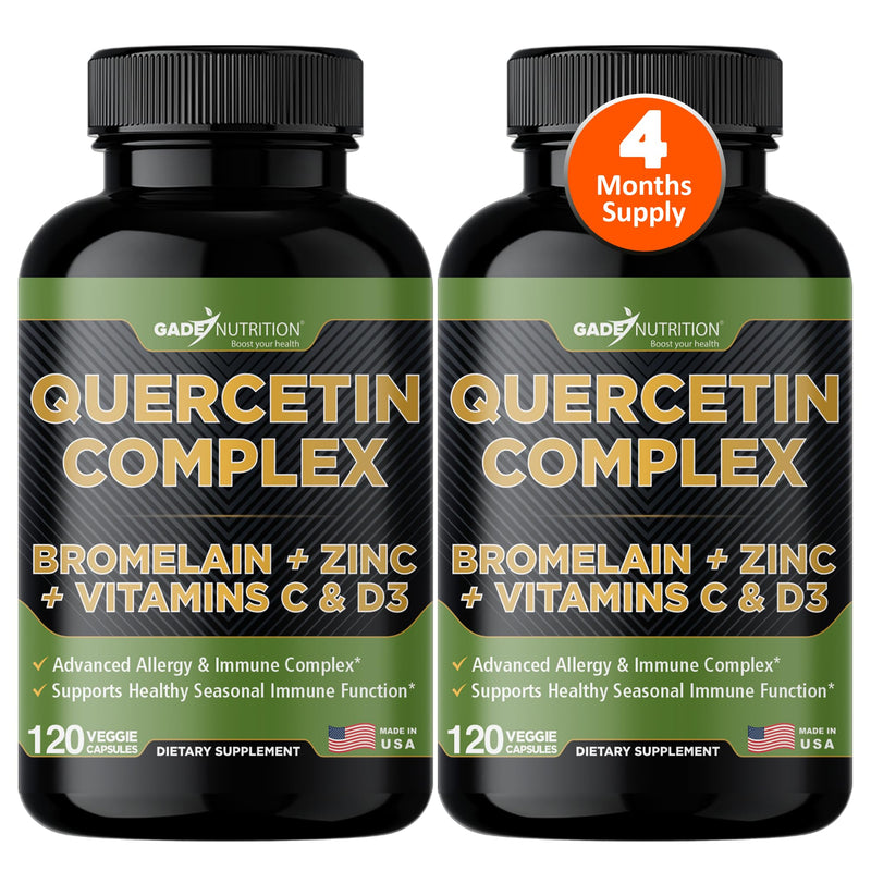 Gade Nutrition Organic Quercetin with Bromelain Vitamin C and Zinc | Immune Support Supplement Quercetin 500mg Capsules | Bioflavonoids Made in USA Third Party Tested | 4 Months Supply 120 Count (Pack of 2)