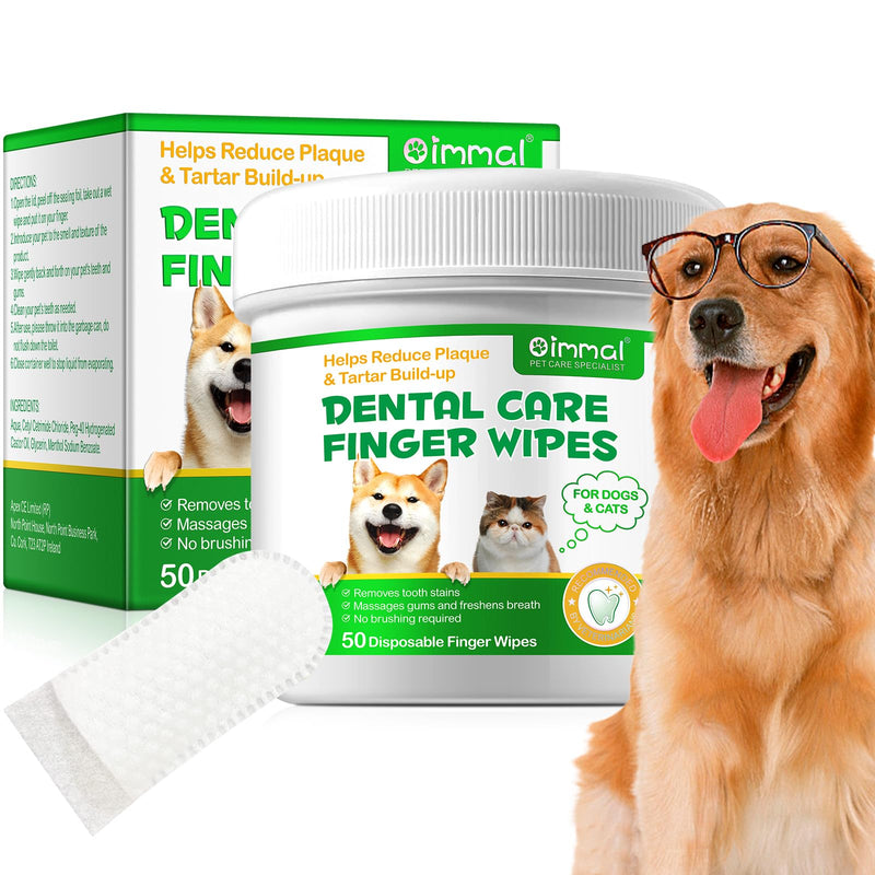 50Pcs Teeth Cleaning Wipes for Dogs & Cats, Dog Breath Freshener Dental Finger Wipes, Dog Dental Care Wipes Helps Wipe Away Plaque & Tartar - Freshens Breath, No-Rinse Dog Finger Toothbrush - BeesActive Australia