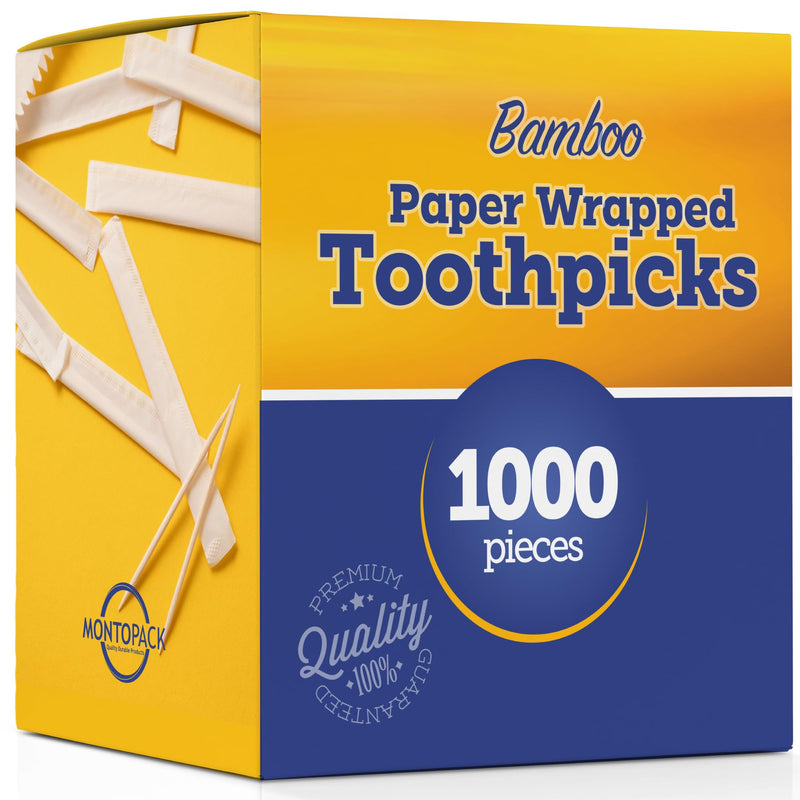 Montopack Individually Paper Wrapped Toothpicks | Eco-Friendly Bulk Pack of 1000 Wooden Food Safe Fruit Pick for Appetizers Cocktail Barbecue & Party | Double Pointed Tooth Picks for Teeth Cleaning - BeesActive Australia