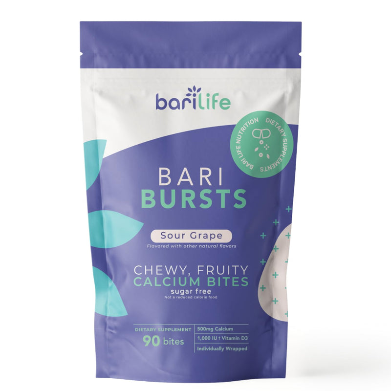 Calcium Citrate Bariatric Calcium Chews with 1000 IU Vitamin D3 - Ideal for Bariatric Patients - BariBurst by Bari Life (Sour Grape) Sour Grape 90 Count (Pack of 1)