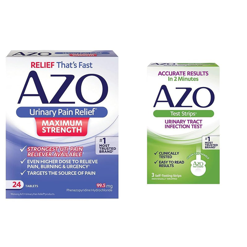AZO Urinary Pain Relief Maximum Strength (24 Count) Urinary Tract Infection Urinary Tract Infection (UTI) Test Strips, Accurate Results in 2 Minutes, 3 Count - BeesActive Australia