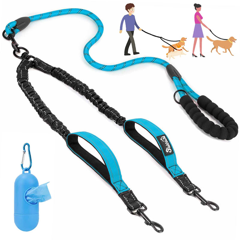 Lukovee Double Dog Leash, No Tangle 360° Swivel Heavy Duty Reflective Lead with Two Padded Handles Dual Dog Splitter, Comfortable Shock Absorbing Walking Training for Small Medium Large Dogs(Blue,M) M, 8-35lbs (Total ) A-Blue - BeesActive Australia