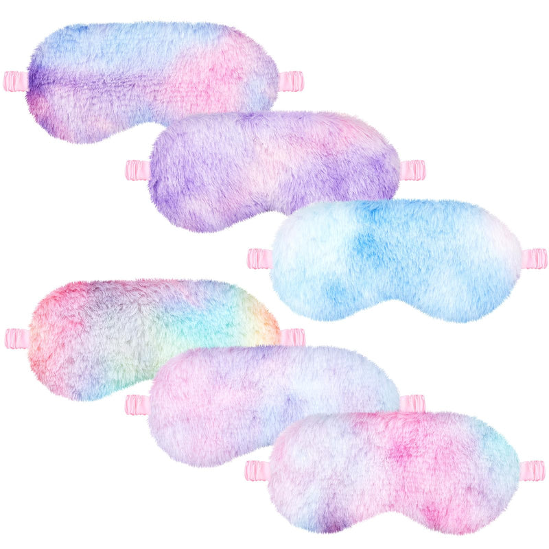Cuffbow 6 Pcs Plush Sleep Eye Mask Silk Furry Eye Covers for Sleeping Cute Sleep Mask Fluffy Comfortable Sleeping Blindfold for Travel Sleepover Nap Party Supply Girls Women(Rainbow) Rainbow