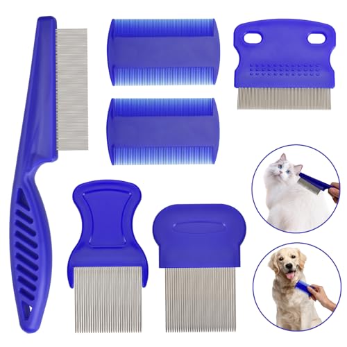 Flea Comb for Cats Dogs, 6 Pack Pet Lice Comb Set Pet Grooming Pets for Small, Medium & Large Pets (Blue) Blue