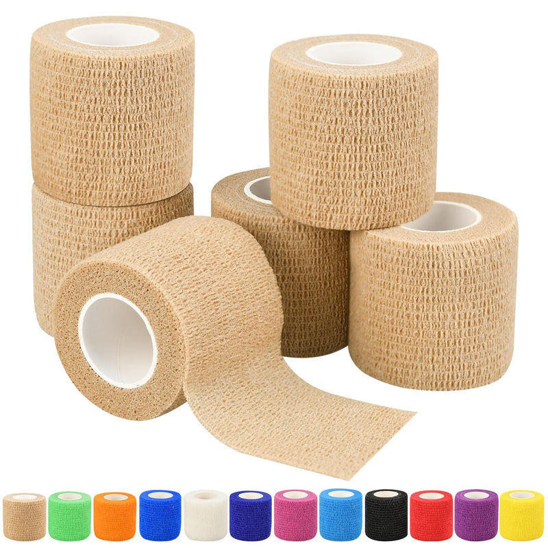 6pcs 2in Self Adhesive Bandage Wraps, Vet Wraps, 12 Colors to Choose, 5 Yard Self Adherent Wraps for Sports, Wrist, Ankle and Swelling 6pcs Skin Color 2 Inch