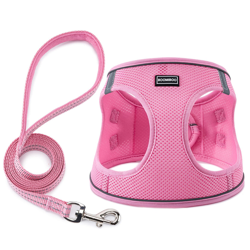 BOOMIBOO Dog Harness with Leash Set, No Pull Adjustable Reflective Step-in Puppy Pet Vest Harnesses for Small Medium Large Dogs and Cats,Pink XXS XXS(Chest:10"-12") Pink - BeesActive Australia