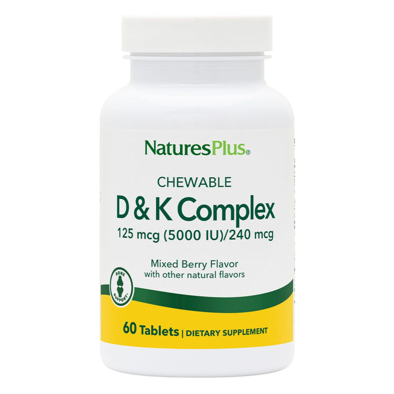 NaturesPlus D & K Complex - 60 Mixed Berry Chewables - Supports Calcium Metabolism - Vegetarian, Non-GMO, Gluten Free, Soy Free - 60 Servings