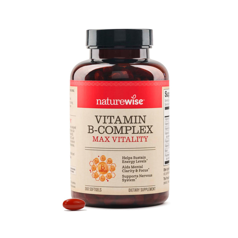 NatureWise Vitamin B Complex for Women and Men - with Folic Acid Biotin B1 B2 B3 B6 B12 - Support Cellular Energy & Mental Clarity - Gluten & Dairy Free - 360 Softgels[1-Year Supply] 360 Count (Pack of 1)