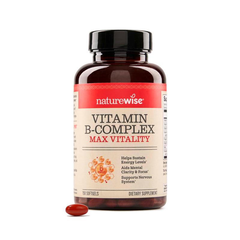 NatureWise Vitamin B Complex for Women and Men - with Folic Acid Biotin B1 B2 B3 B6 B12 - Support Cellular Energy & Mental Clarity - Gluten & Dairy Free, Non-GMO - 150 Softgels[5-Month Supply] 150 Count (Pack of 1)