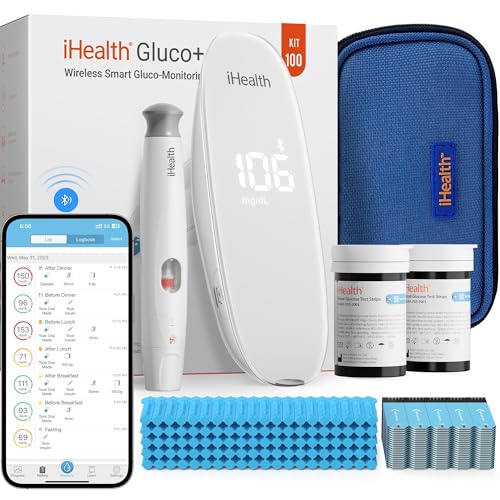 iHealth Gluco+ Wireless Smart Glucose Monitor Kit, 100 Strips & 100 Lancets BG5S100