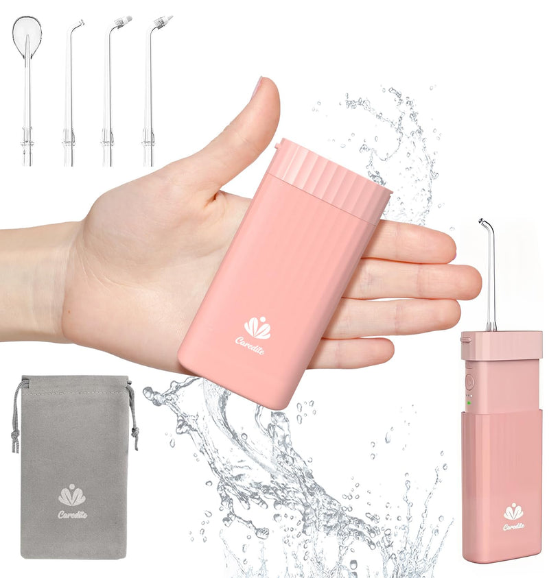 Portable Water Flosser for Teeth,Travel Water Flosser Picks,Mini Cordless Oral Irrigator Rechargeable Power Dental with Telescopic Water Tank, IPX7 Wateroproof for Brace & Sensitive Teeth Care,Pink Pink