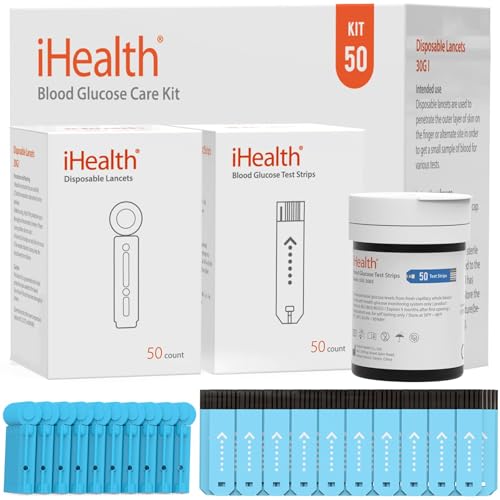 iHealth Glucose Test Strips & Lancets, 50 Each, No Coding 50 Refills 100 Count (Pack of 1)