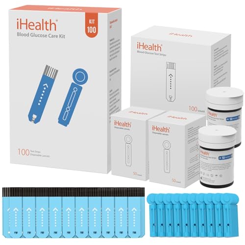 iHealth Glucose Test Strips & Lancets, 100 Each, No Coding 100 Refills 200 Count (Pack of 1)