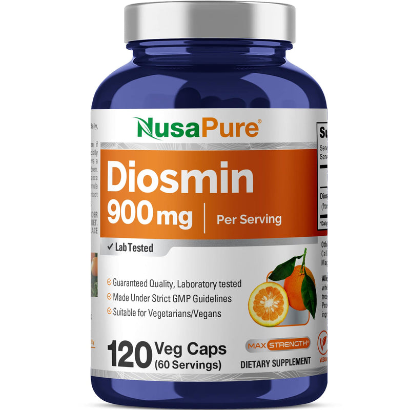 Diosmin, Non-GMO, Vegan, 900mg, 120 Vegetarian Capsules - 60 Servings | Dietary Supplement Formula, Diosmin Citrus Aurantium, Suitable for Adults, Manufactured in a cGMP Registered Facility USA