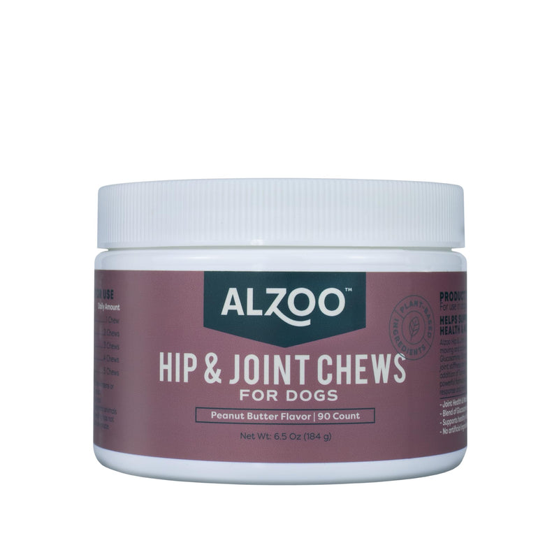 ALZOO Hip & Joint Chews for Dogs, 100% Plant-Based Active Ingredients, Peanut Butter Flavor, 90 Count