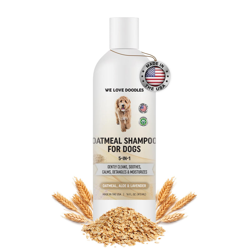 5-in-1 Premium Oatmeal Shampoo for Dogs, Gentle for Itchy & Sensitive Skin, Provides Itch Relief, Hypoallergenic & Soothing for Dry Skin, Moisturizing Anti-Itch, Made in USA, 16 oz [We Love Doodles] Oatmeal Dog Shampoo - BeesActive Australia