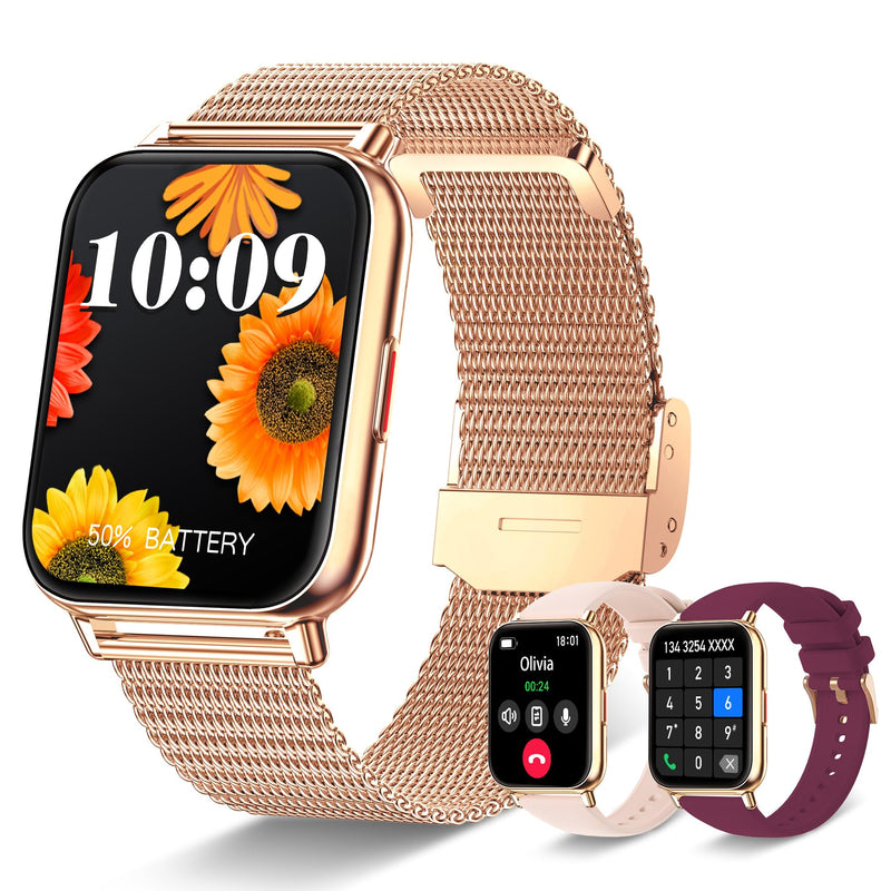 Iaret Smart Watch (Answer/Make Calls), 1.85" Smart Watches for Women with 100 Sports Modes, Fitness Tracker Heart Rate Sleep Monitor Pedometer Calories, Waterproof Fitness Watch for Android iPhone Rose Gold + Burgundy & Pink - BeesActive Australia
