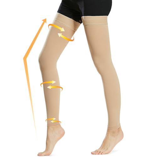 beister Thigh High Compression Stockings, 15-20 mmHg Footless, 1 Pair Beige XXL