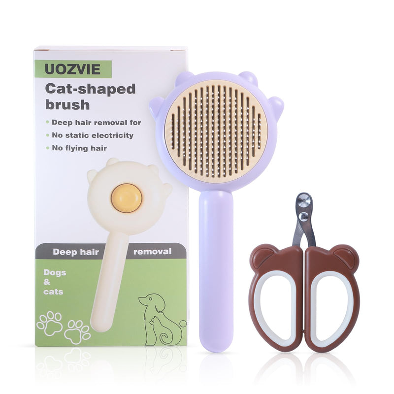 cat brush with release button - cat brush for indoor cat hair removal cat hair brush for long or short hair cats Cat nail clipper with round cutting holes(PURPLE) Purple - BeesActive Australia